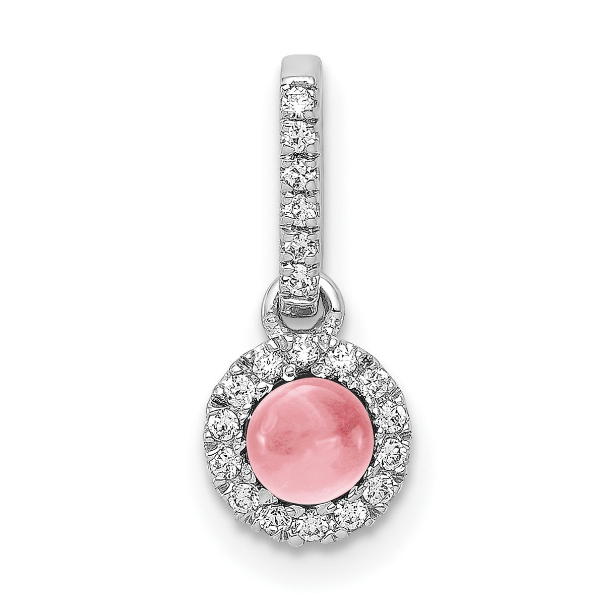 14k White Gold Pendant with Pink Tourmaline and Diamond Halo Design