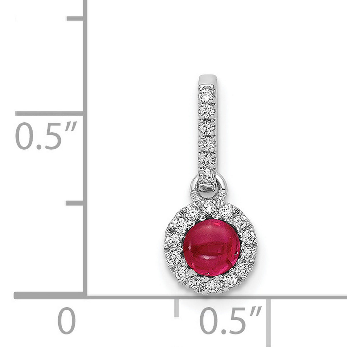 Diamond and Cabochon Ruby Halo Charm Pendant in Real 14k White Gold
