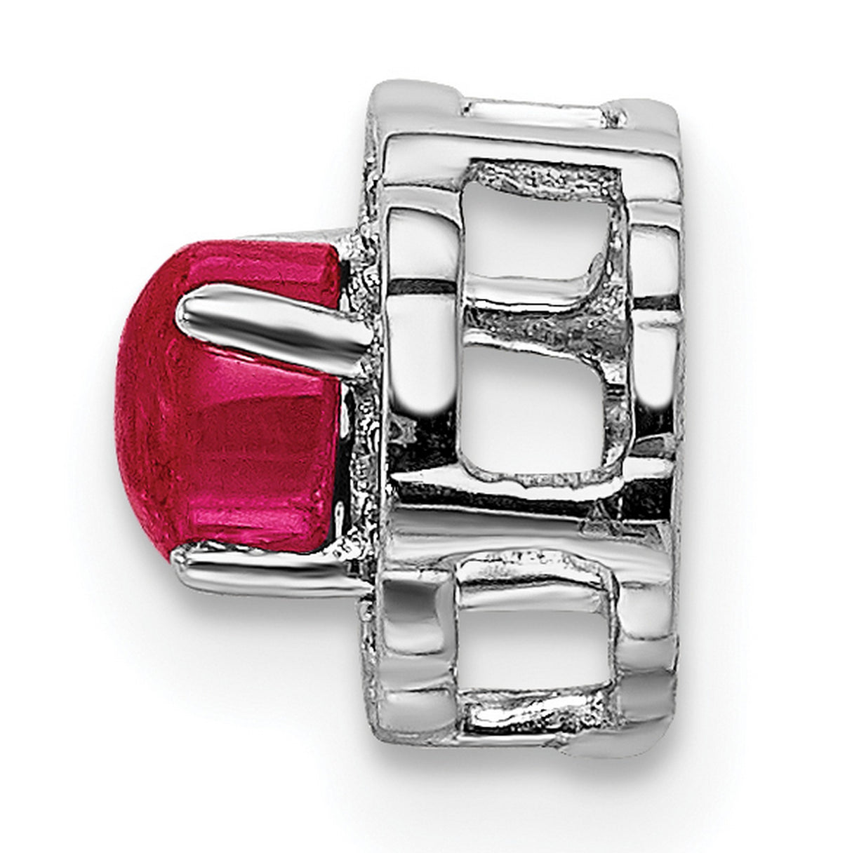 14k White Gold Ruby Stud Earrings with Diamond Halo in Floral-Inspired Setting