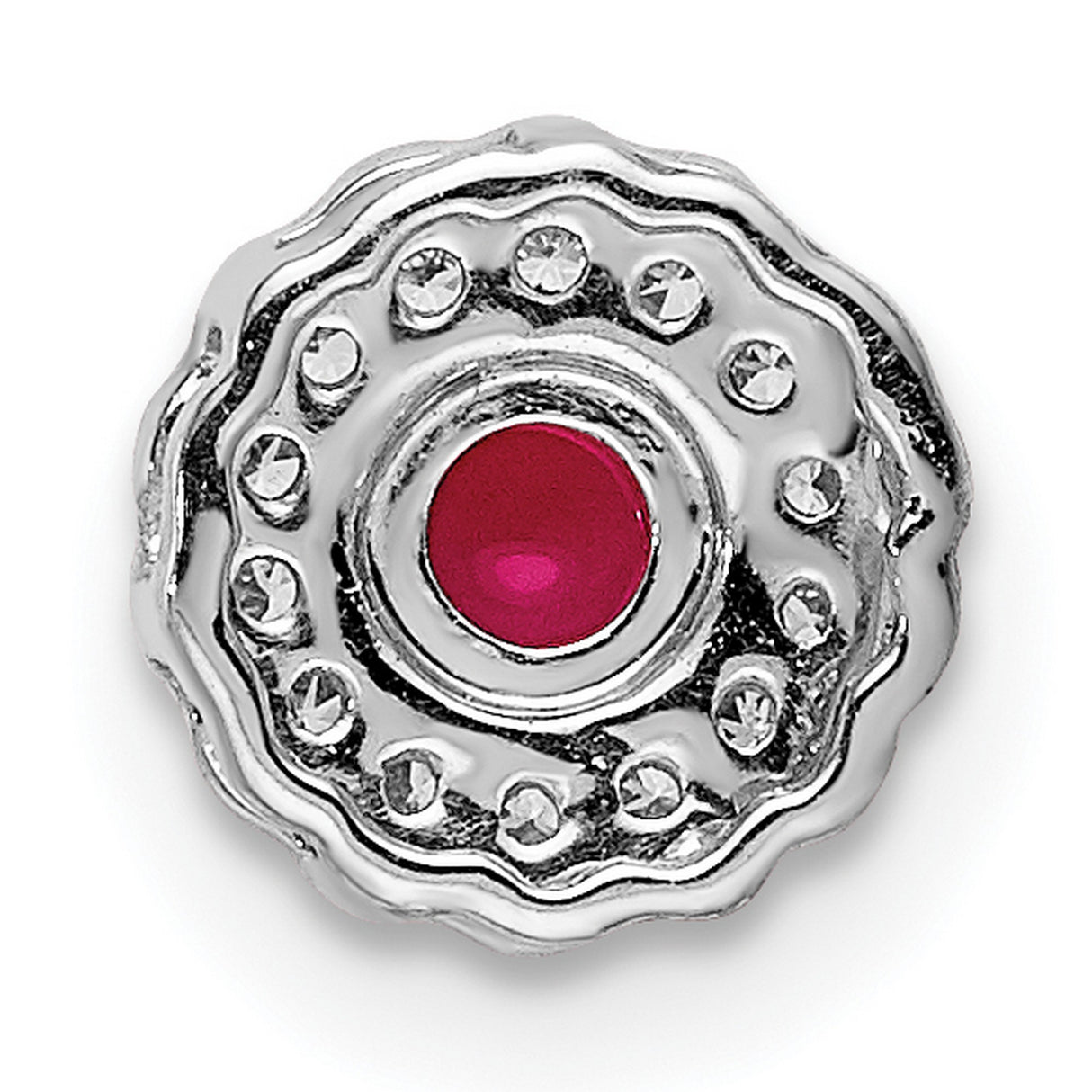 14k White Gold Ruby Stud Earrings with Diamond Halo in Floral-Inspired Setting