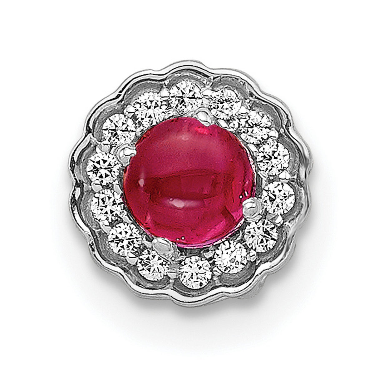 14k White Gold Ruby Stud Earrings with Diamond Halo in Floral-Inspired Setting
