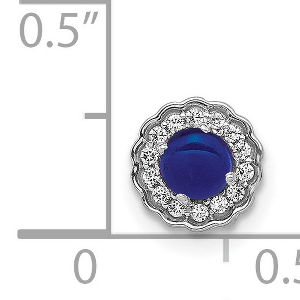 14k White Gold Earrings with Lab Created Sapphire Center and Diamond Halo Studs