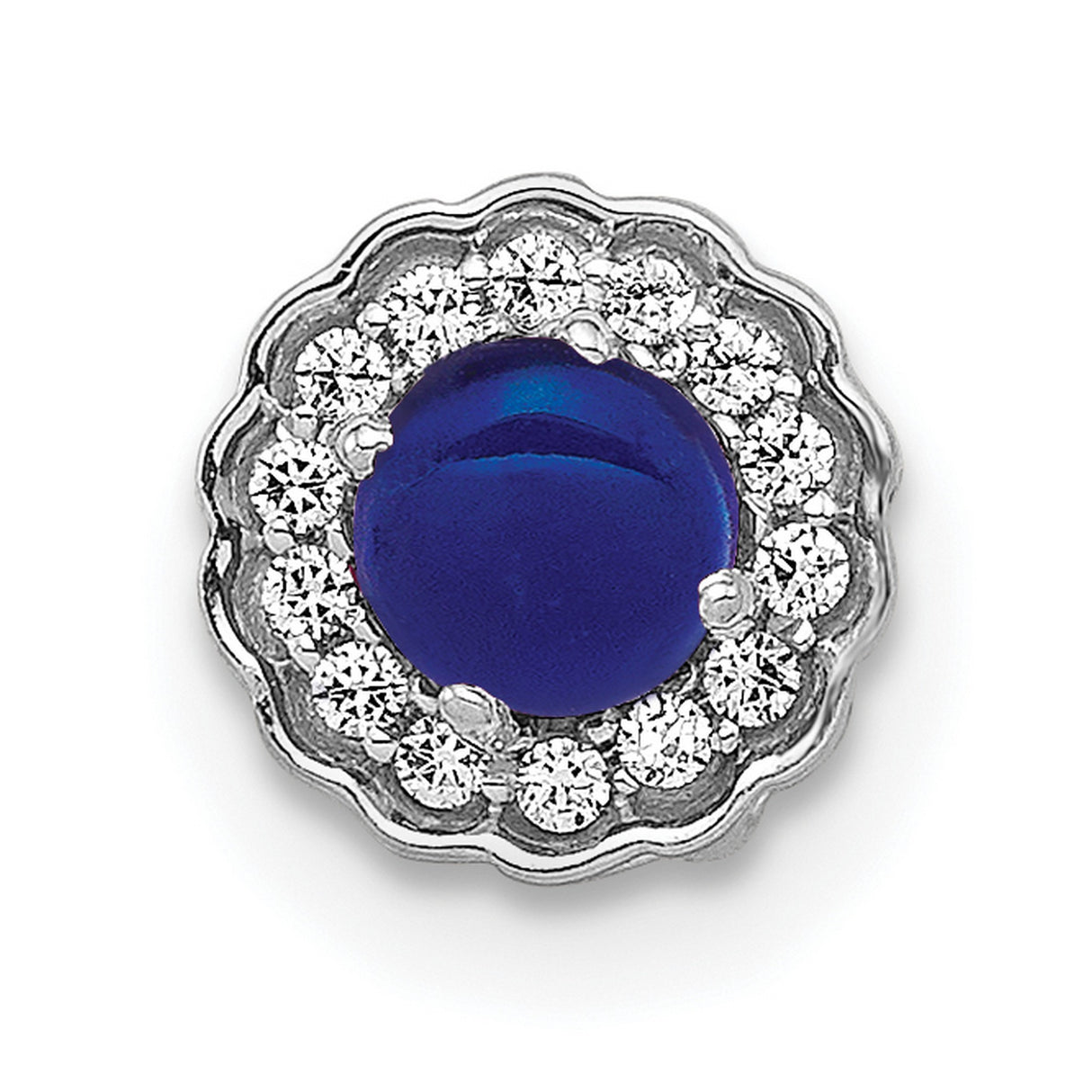 14k White Gold Earrings with Lab Created Sapphire Center and Diamond Halo Studs