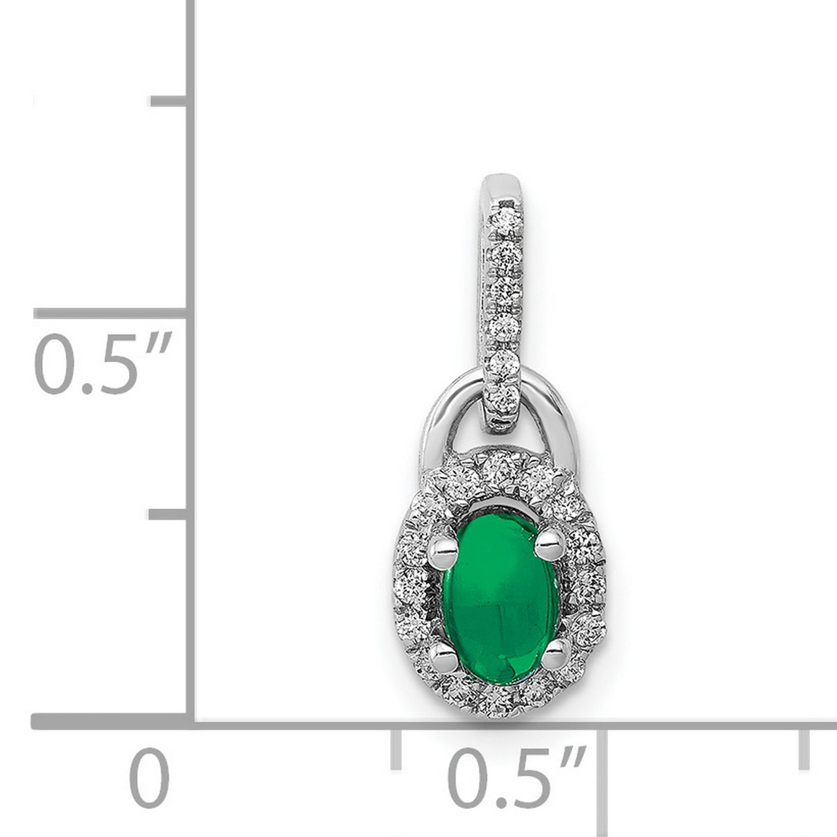 Halo Diamond and Cabochon Emerald Charm Pendant in Real 14k White Gold