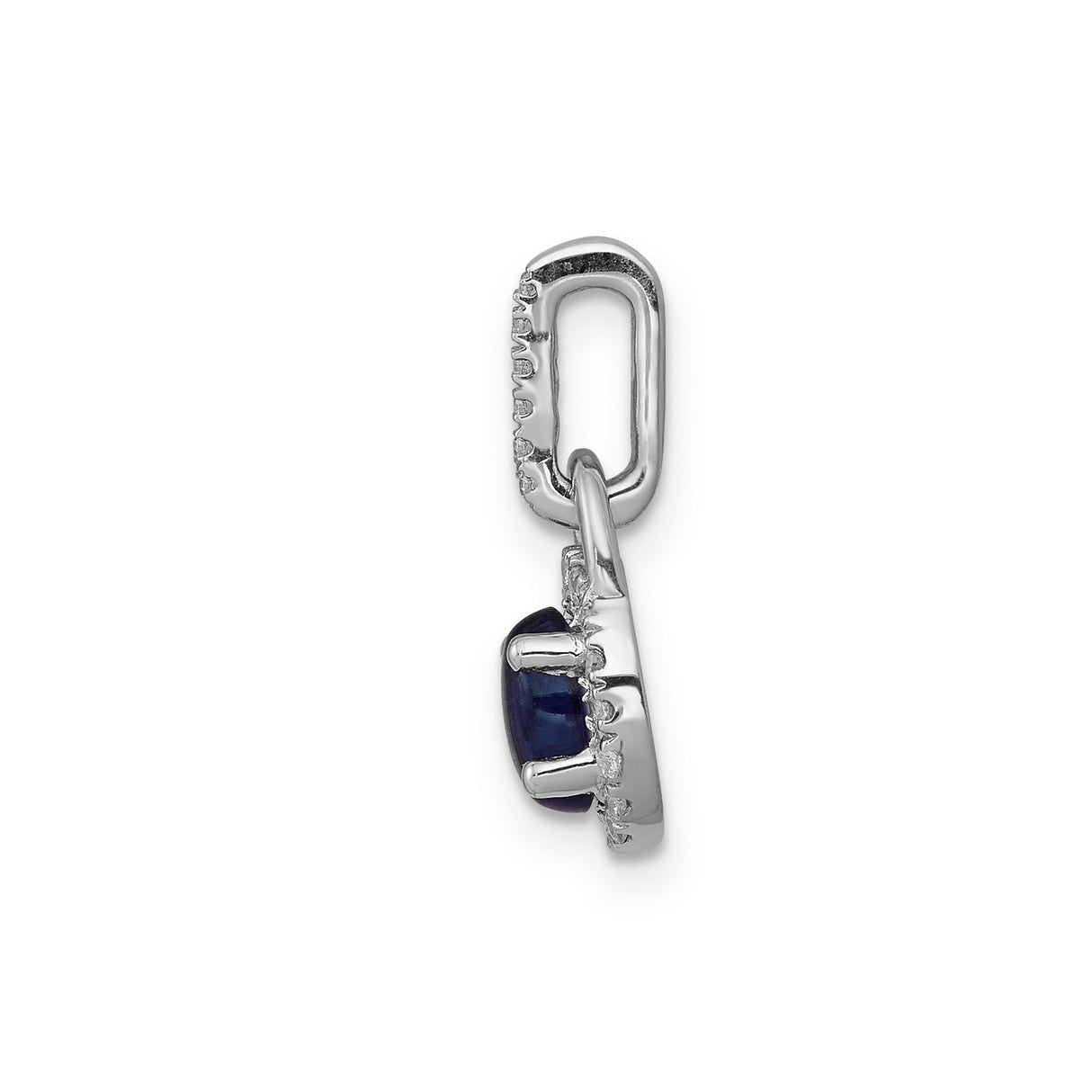 Halo Diamond and Cabochon Sapphire Charm Pendant in Real 14k White Gold