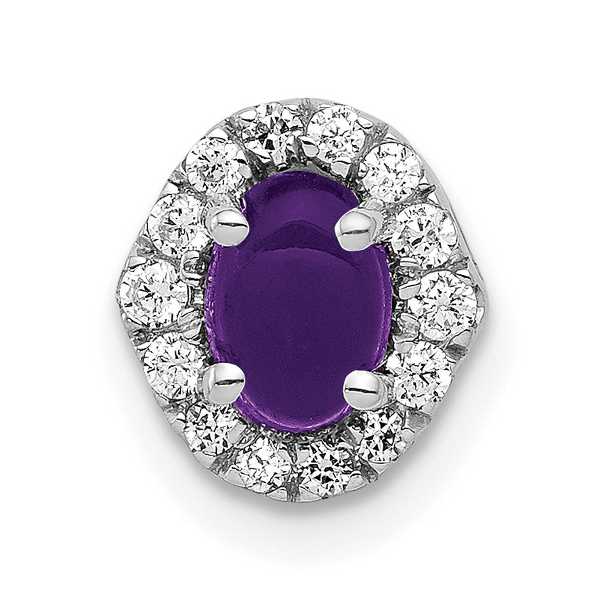 14k White Gold Pendant with Oval Amethyst and Diamond Halo, Classic Luxury Jewelry for Women