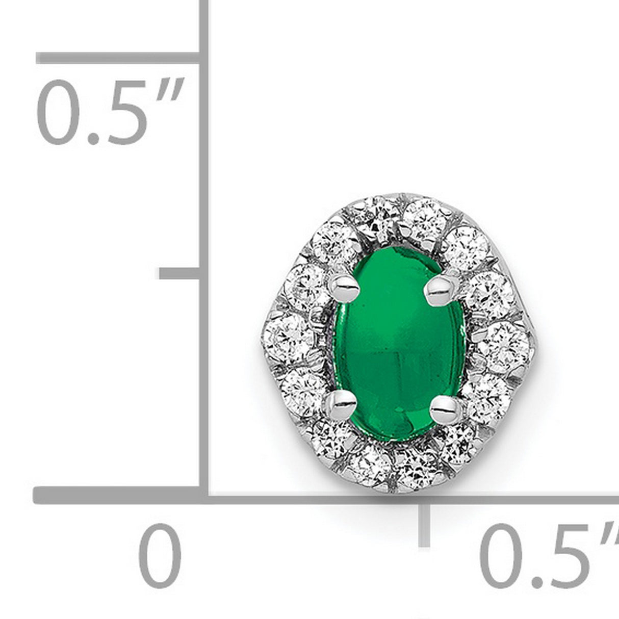 Halo Diamond and Cabochon .73 Emerald Chain Slide Charm Pendant in Real 14k White Gold