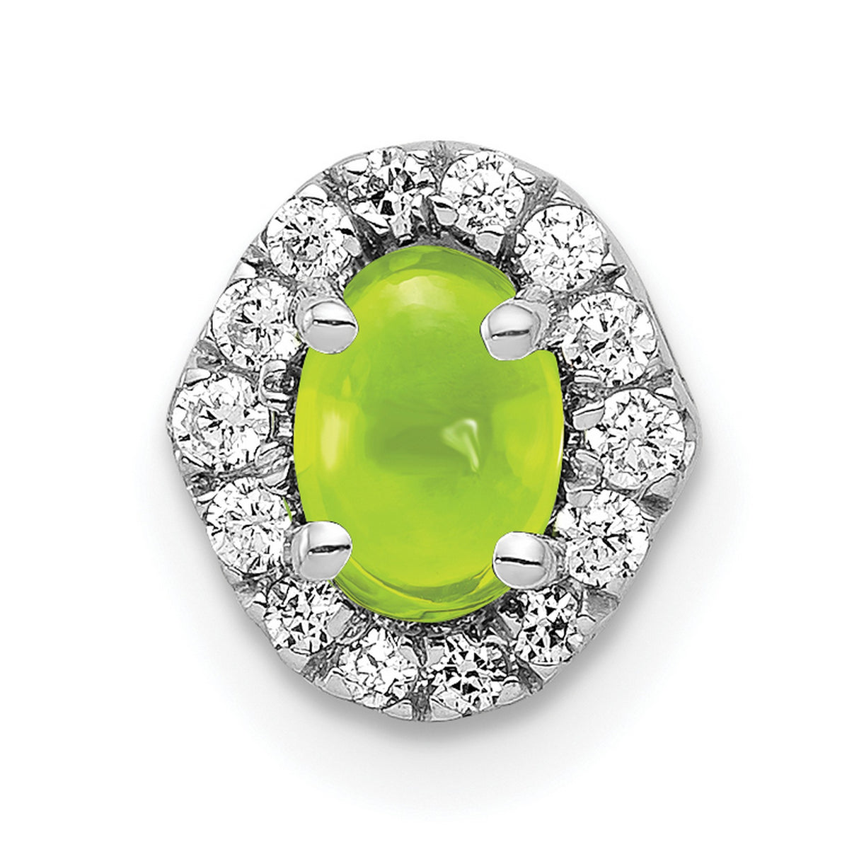 Diamond and Cabochon .78 Peridot Chain Slide Charm Pendant in Real 14k White Gold
