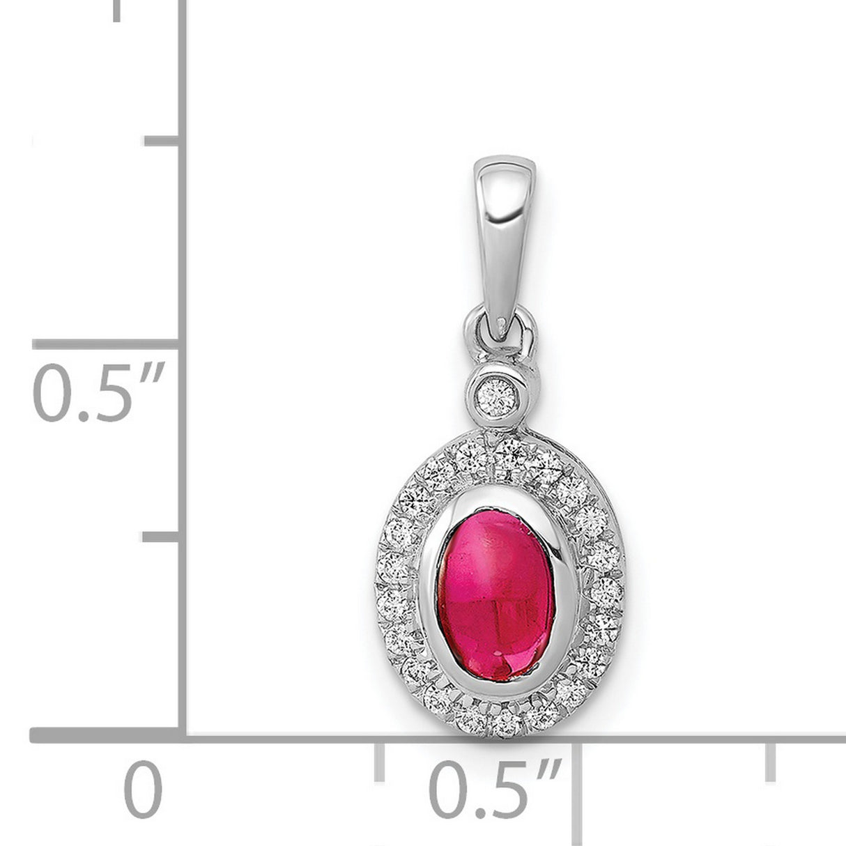 Diamond and Cabochon Ruby Halo Charm Pendant in Real 14k White Gold