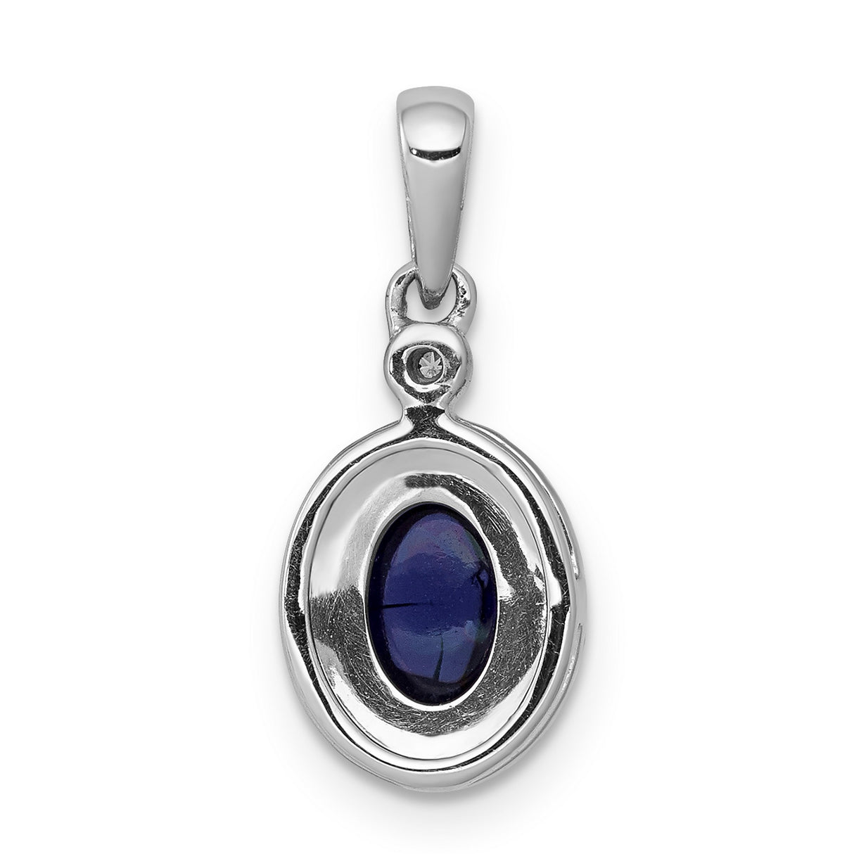 Halo Diamond and Cabochon Sapphire Charm Pendant in Real 14k White Gold