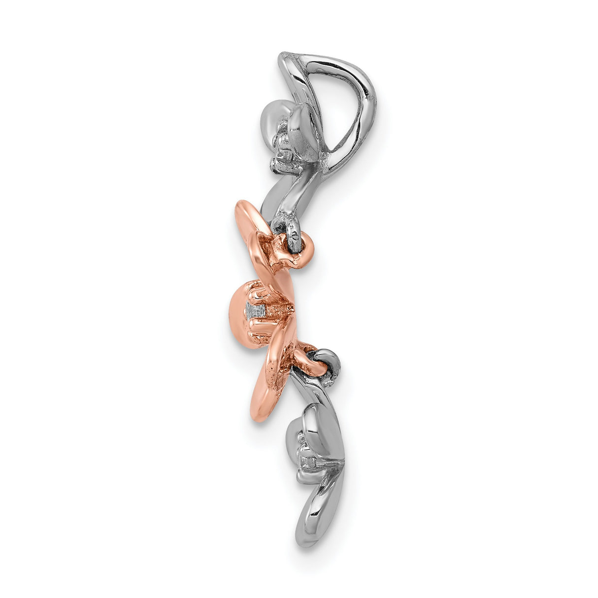 14k Two-Tone Gold Floral Pendant with Diamond Accents, Three-Dimensional Flowers