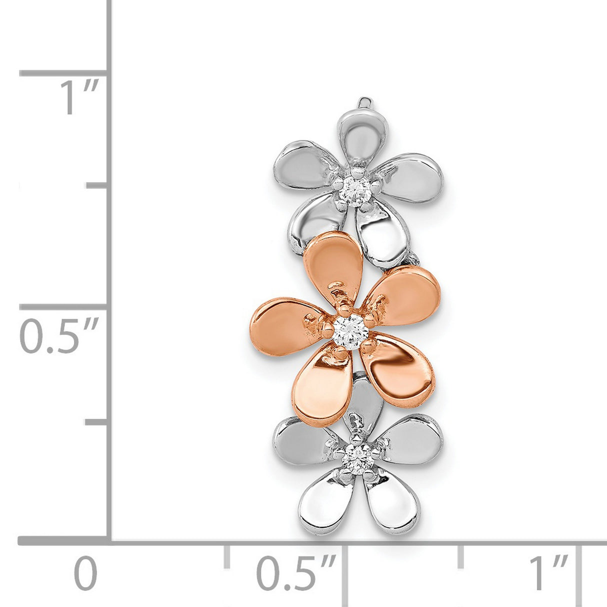 14k Two-Tone Gold Floral Pendant with Diamond Accents, Three-Dimensional Flowers