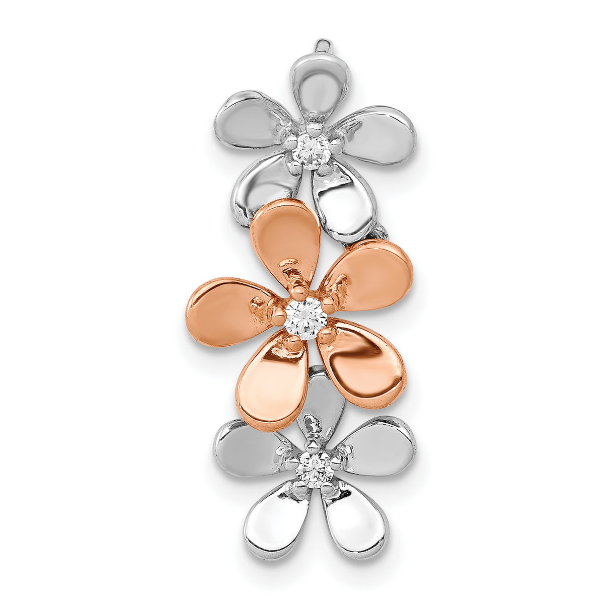 14k Two-Tone Gold Floral Pendant with Diamond Accents, Three-Dimensional Flowers