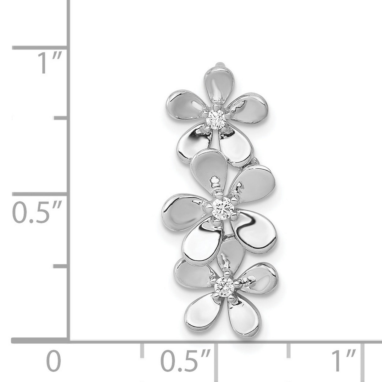 14k White Gold Pendant with Diamond Accents, Three Polished Flowers, Botanical Design