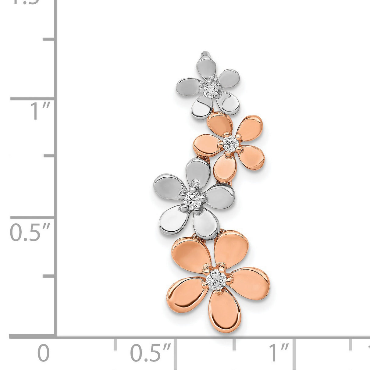 1/8ct Diamond Four Flower Chain Slide Charm Pendant in Real 14k Multi-Tone Gold