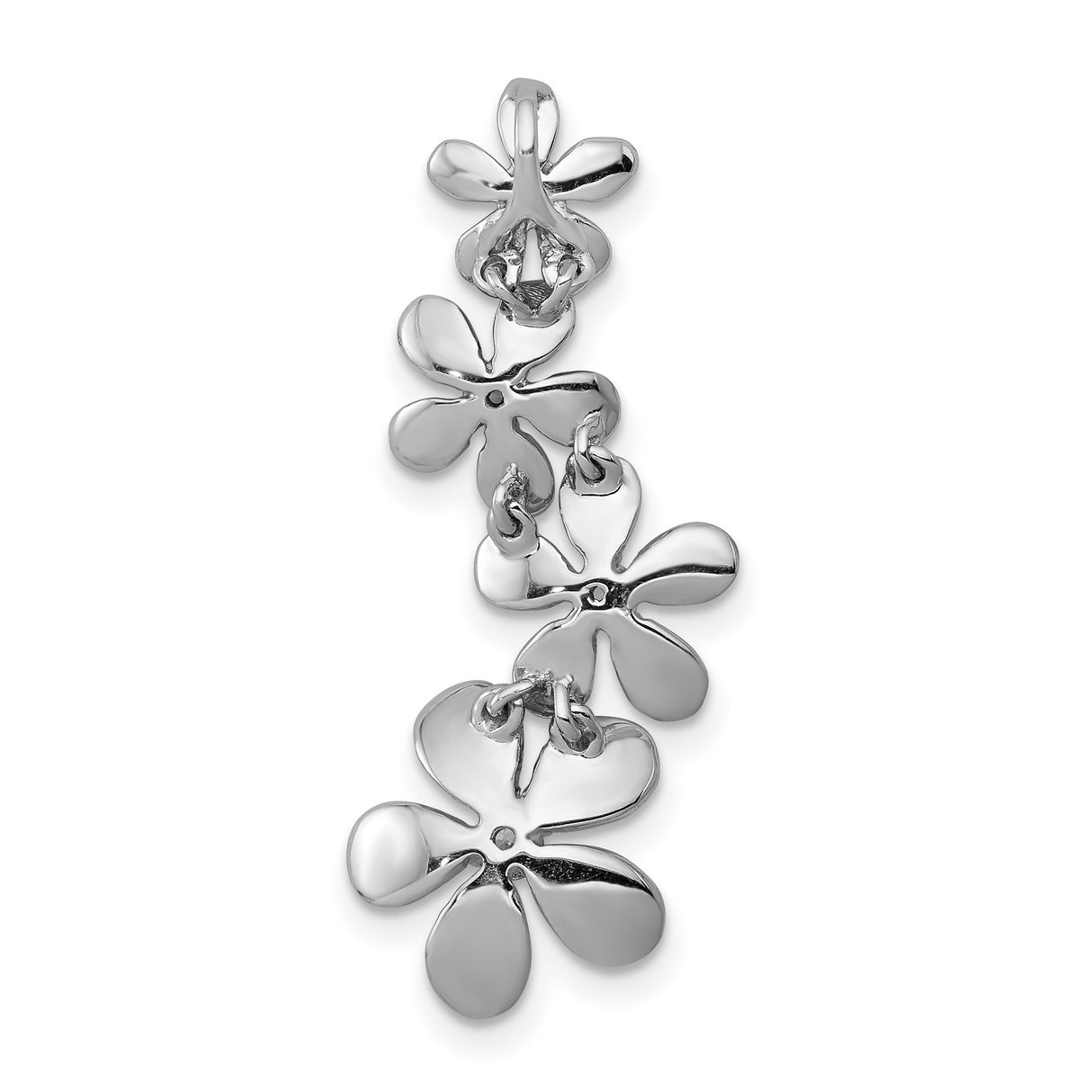 14k White Gold Floral Pendant with Diamond Accents and Five Polished Flowers for Women