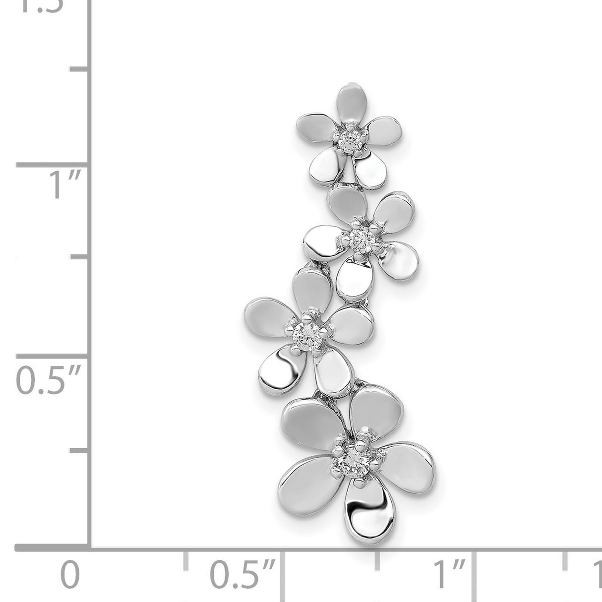 14k White Gold Floral Pendant with Diamond Accents and Five Polished Flowers for Women