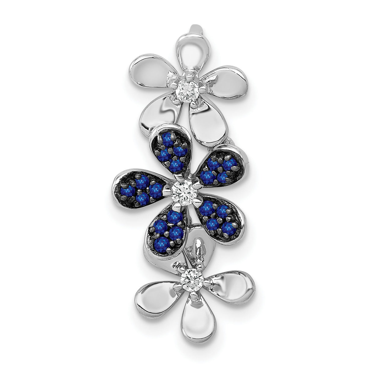 14k White Gold Floral Pendant with Diamond, Three Flower Design, Nature Inspired Jewelry for Women