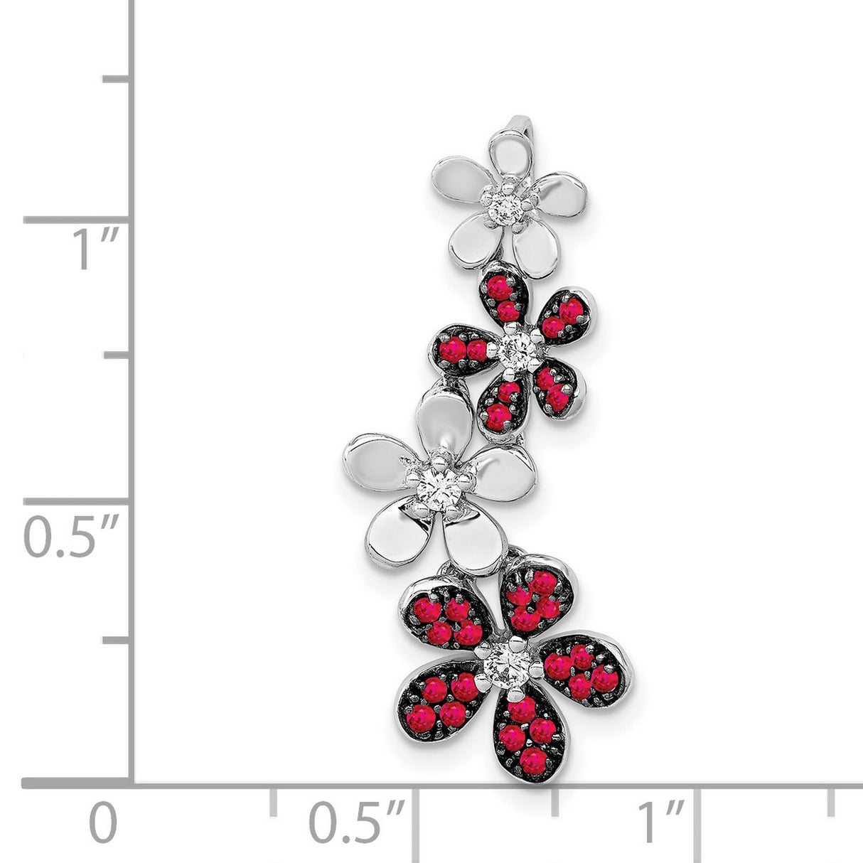14k White Gold Floral Pendant with Ruby and Diamond Accents, Nature-Inspired Slide Design