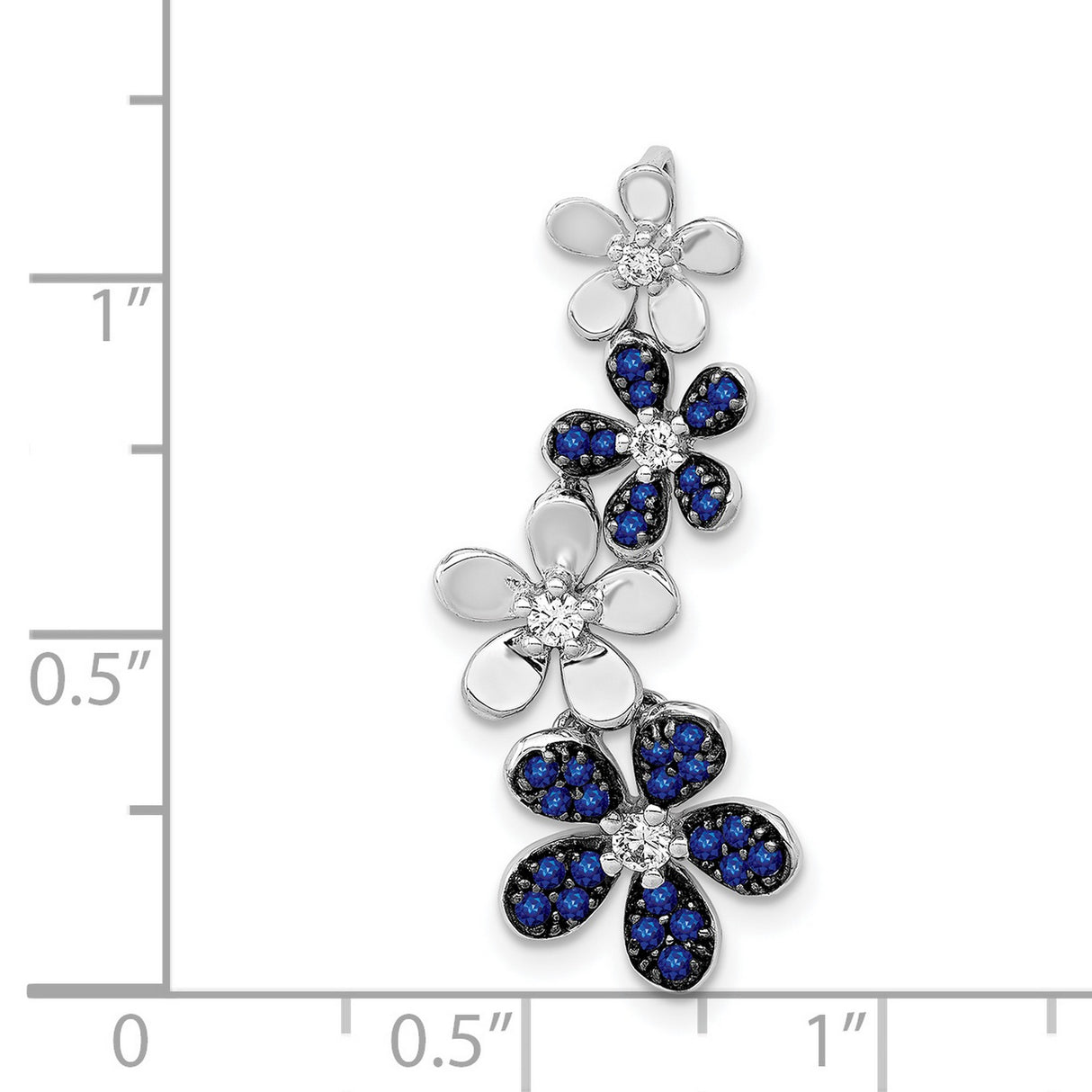 14k White Gold Floral Pendant with Diamond Center and Sapphire Accents