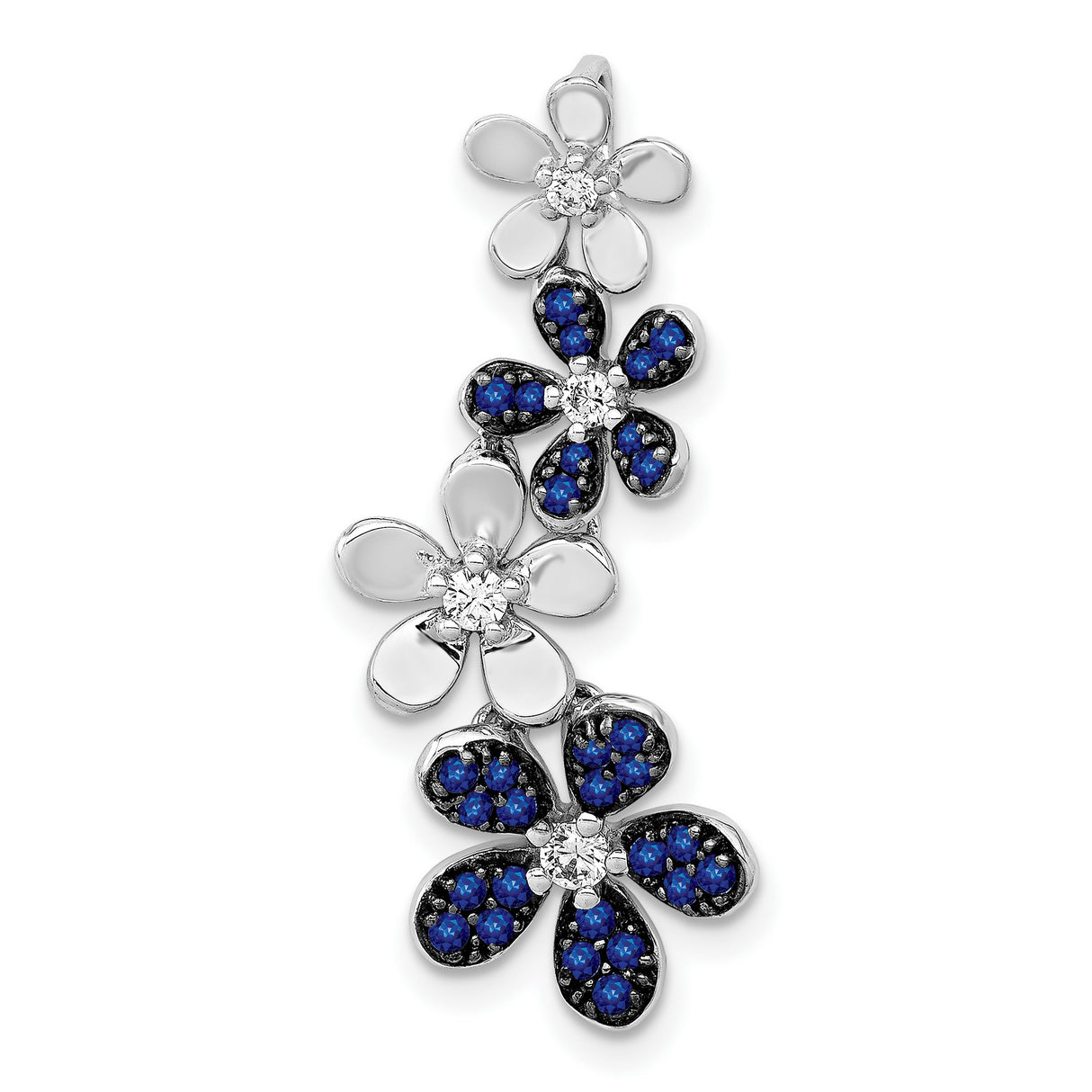 14k White Gold Floral Pendant with Diamond Center and Sapphire Accents
