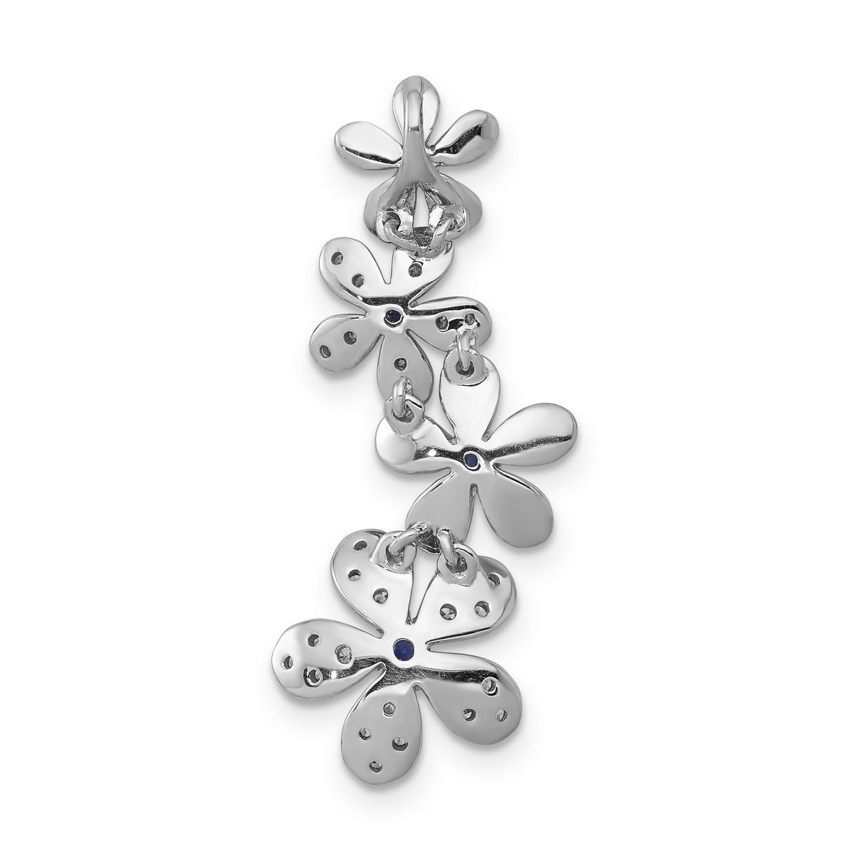 14k White Gold Floral Pendant with Blue Sapphire and Diamond Accents