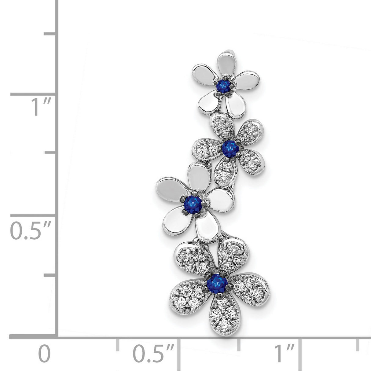 14k White Gold Floral Pendant with Blue Sapphire and Diamond Accents