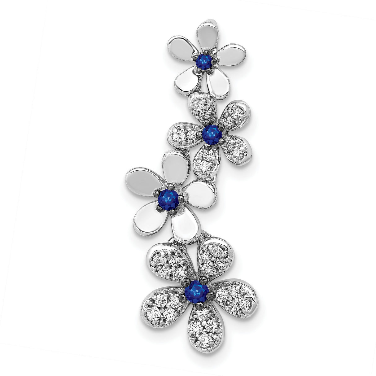 14k White Gold Floral Pendant with Blue Sapphire and Diamond Accents