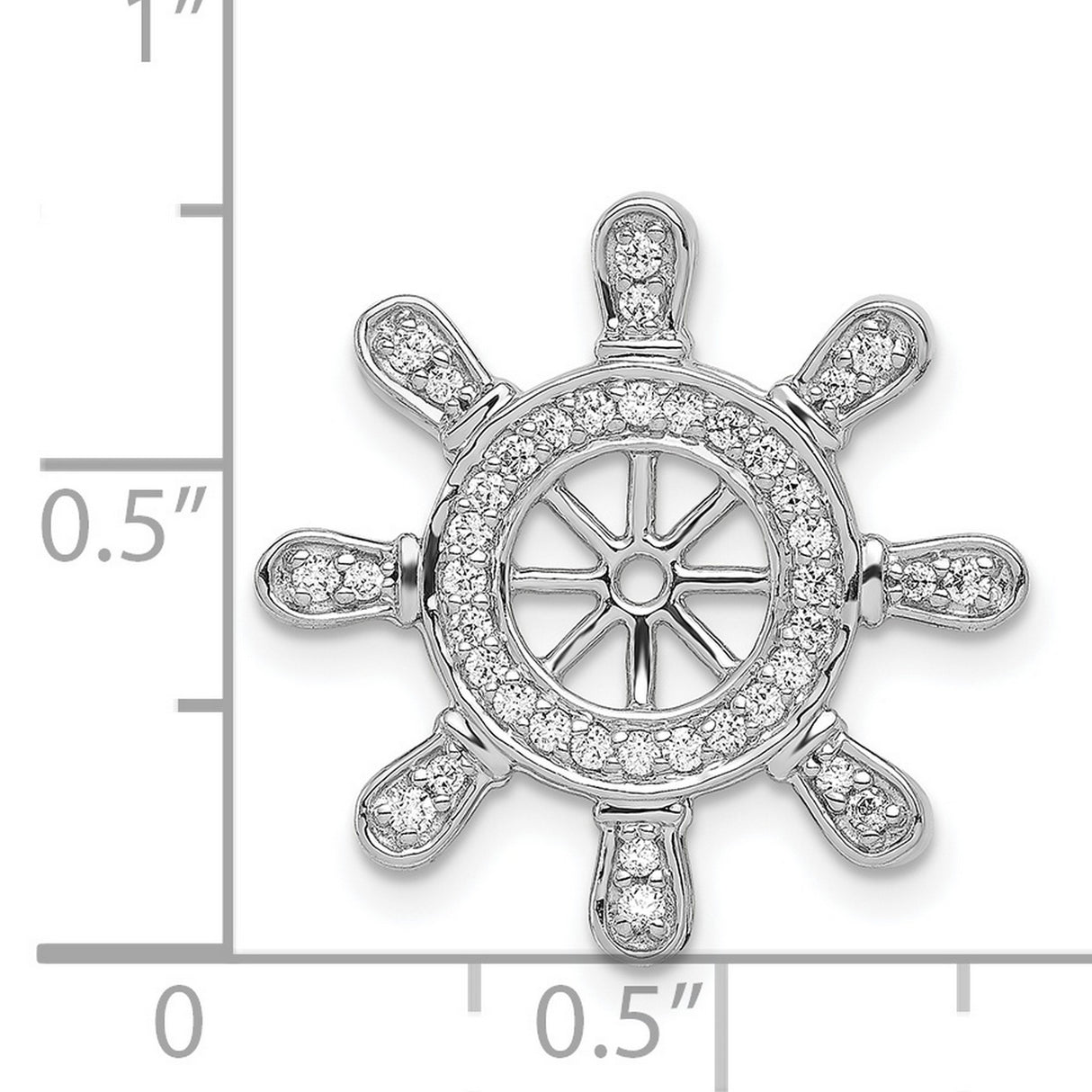 14k White Gold Nautical Wheel Pendant with Diamond, Maritime Ship Wheel Charm