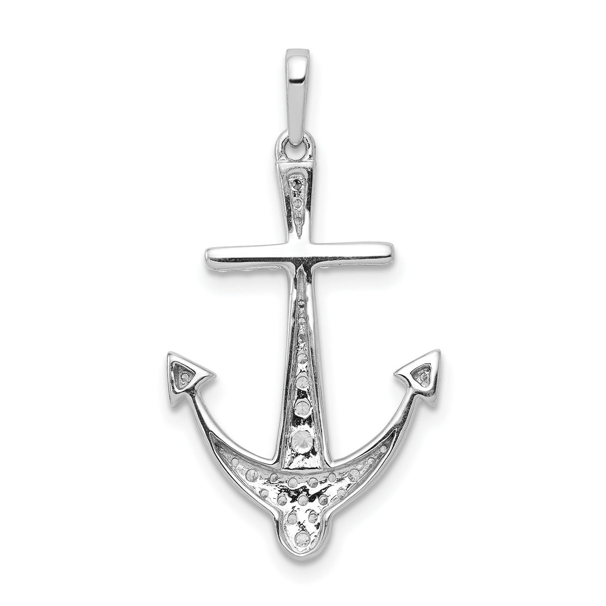 14k White Gold Anchor Cross Pendant with Diamond, Nautical Faith Symbol for Women