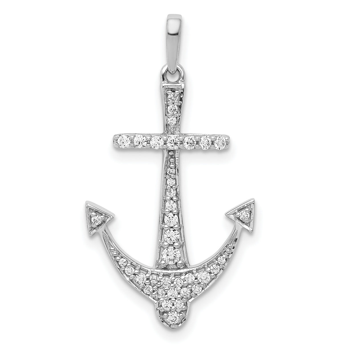 14k White Gold Anchor Cross Pendant with Diamond, Nautical Faith Symbol for Women