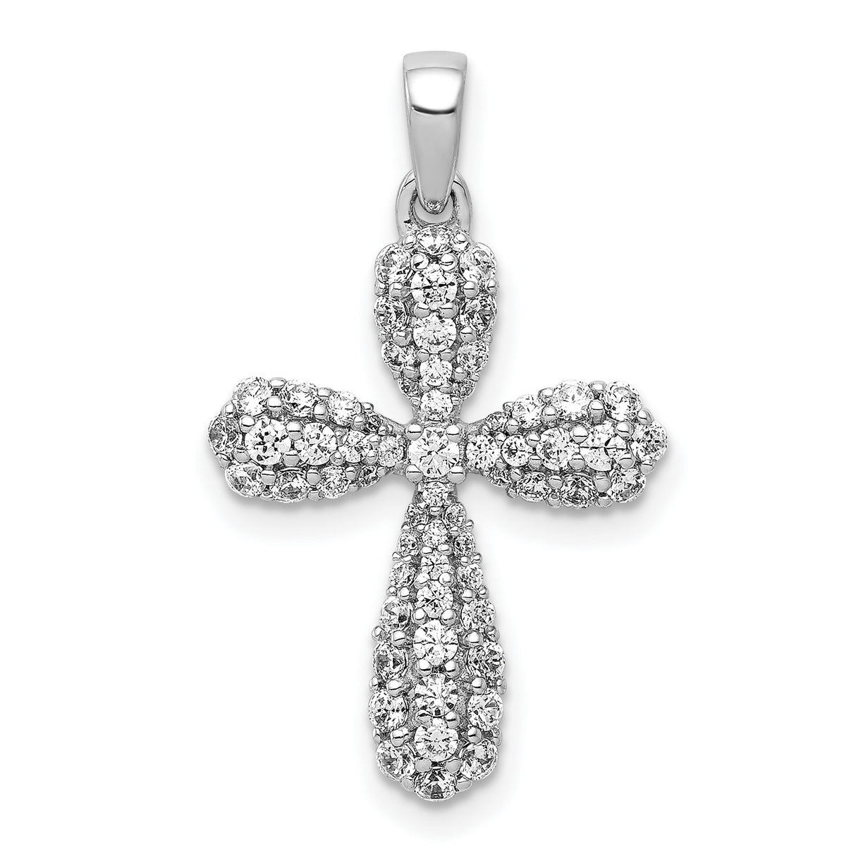 14k White Gold Diamond Cross Pendant, Modern Polished Religious Jewelry for Men and Women
