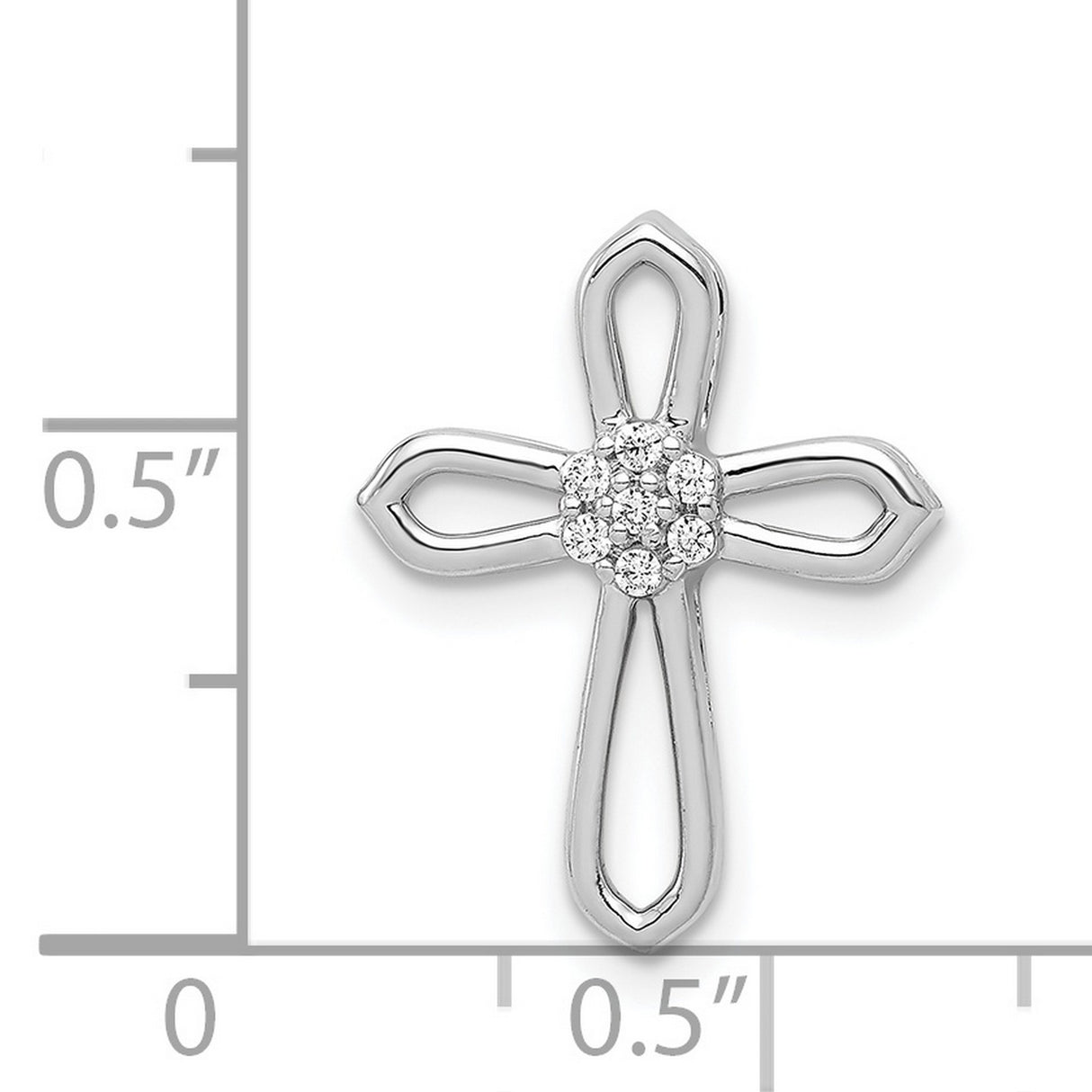 14k White Gold Diamond Cross Pendant with Tapered Arms and Open Design