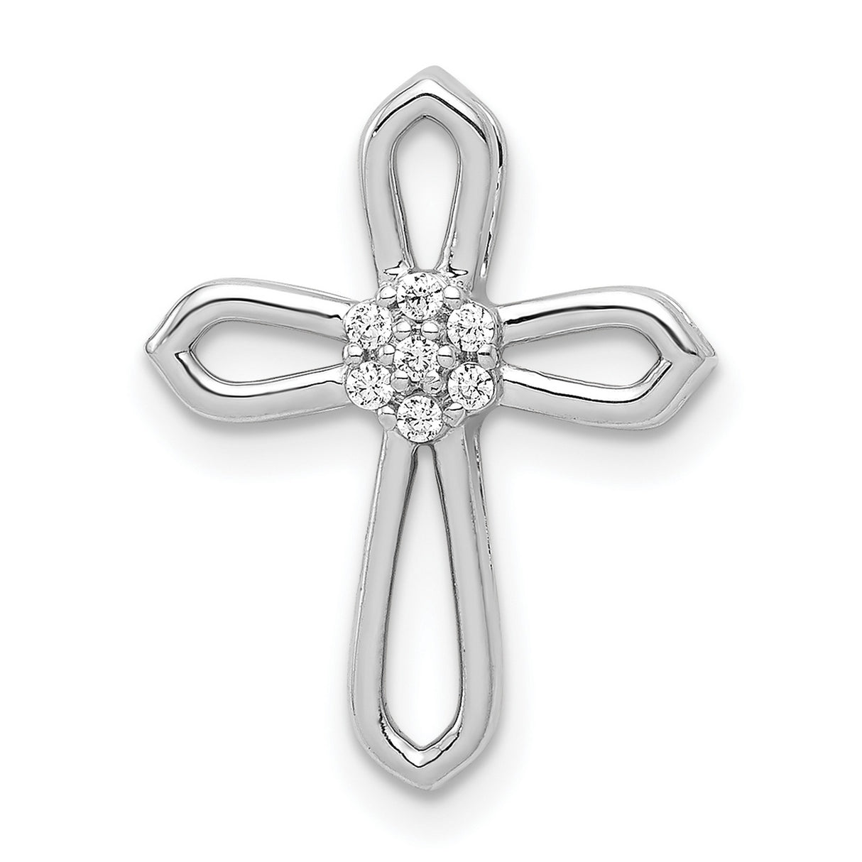 14k White Gold Diamond Cross Pendant with Tapered Arms and Open Design