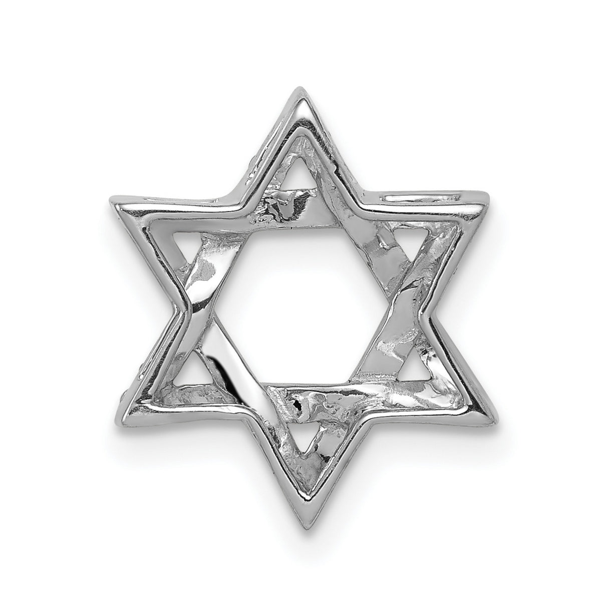 14k White Gold Star of David Pendant with Interlocking Triangles and Diamond Accents