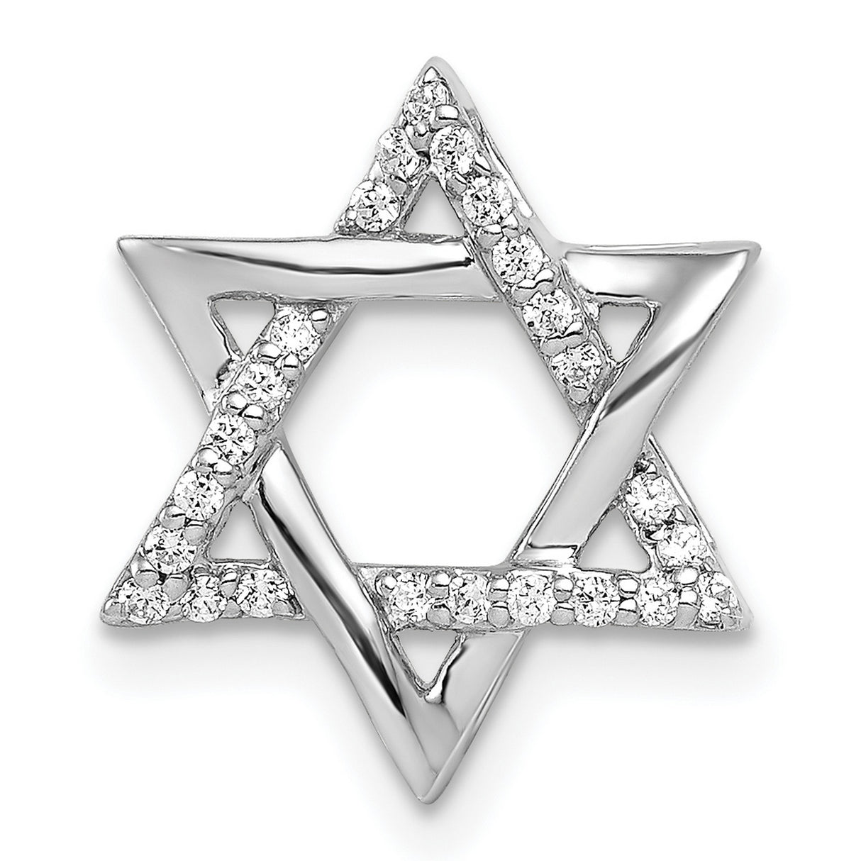 14k White Gold Star of David Pendant with Interlocking Triangles and Diamond Accents