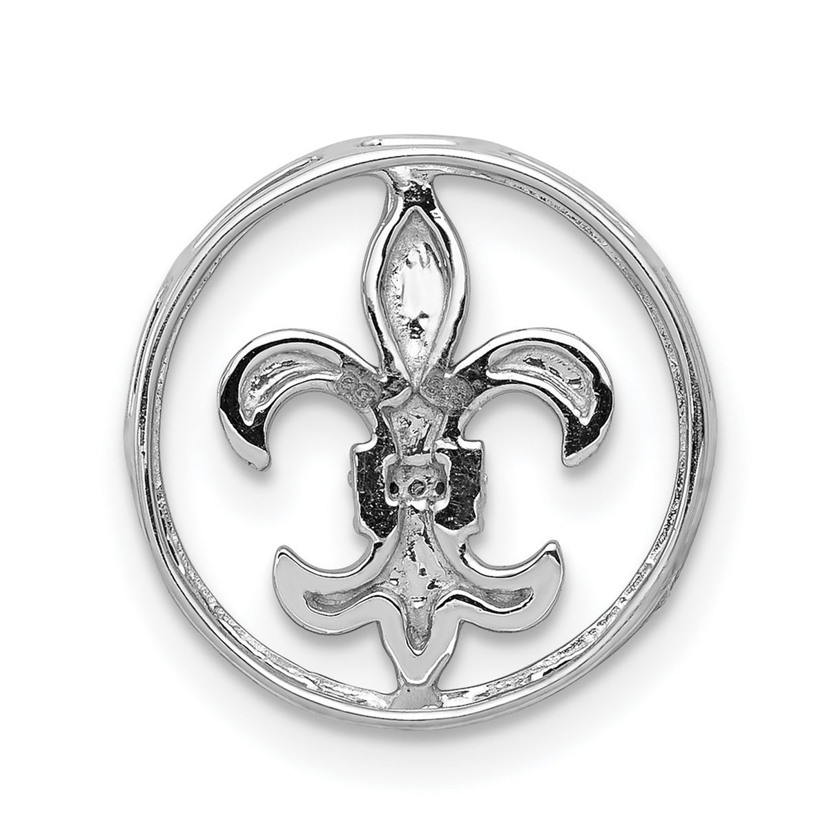 14k White Gold Fleur De Lis Pendant with Diamond Accent, Catholic Religious Charm