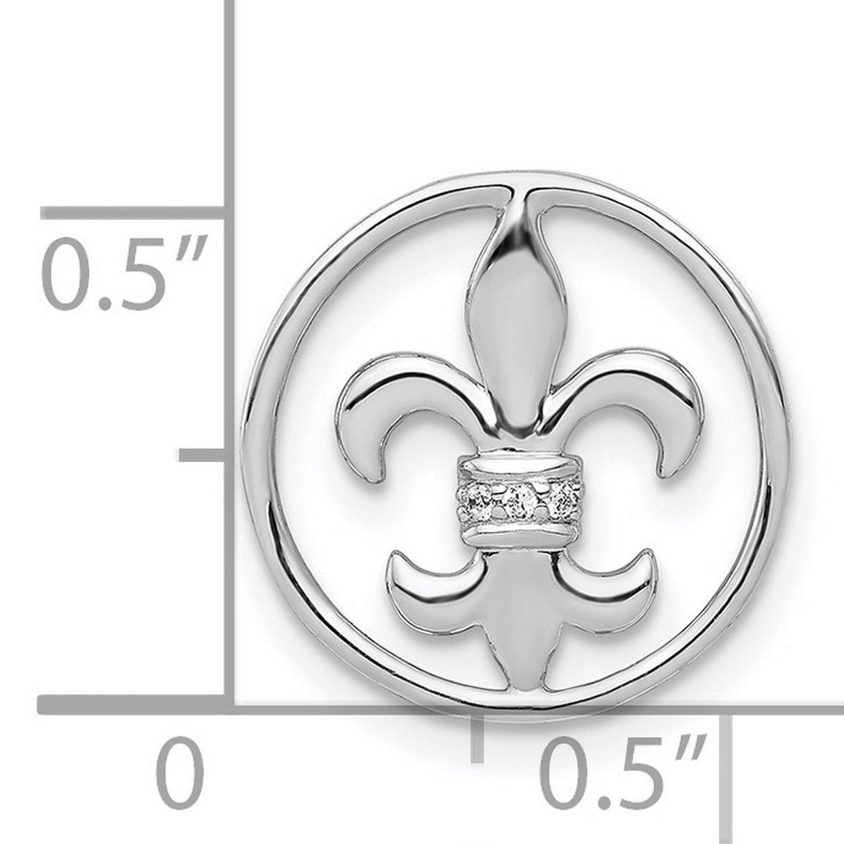 14k White Gold Fleur De Lis Pendant with Diamond Accent, Catholic Religious Charm