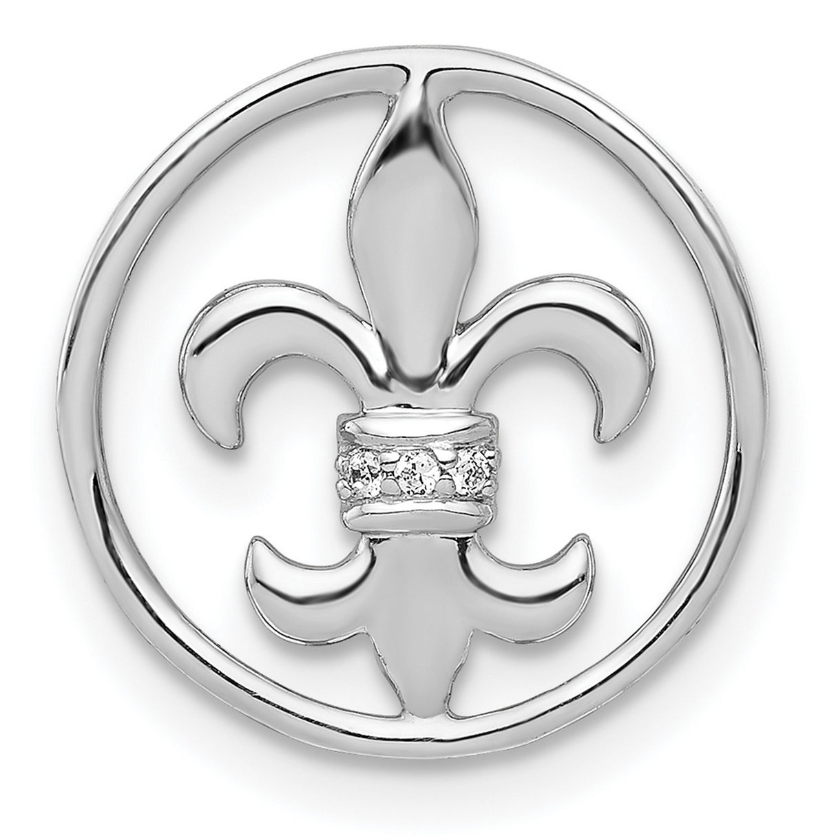 14k White Gold Fleur De Lis Pendant with Diamond Accent, Catholic Religious Charm