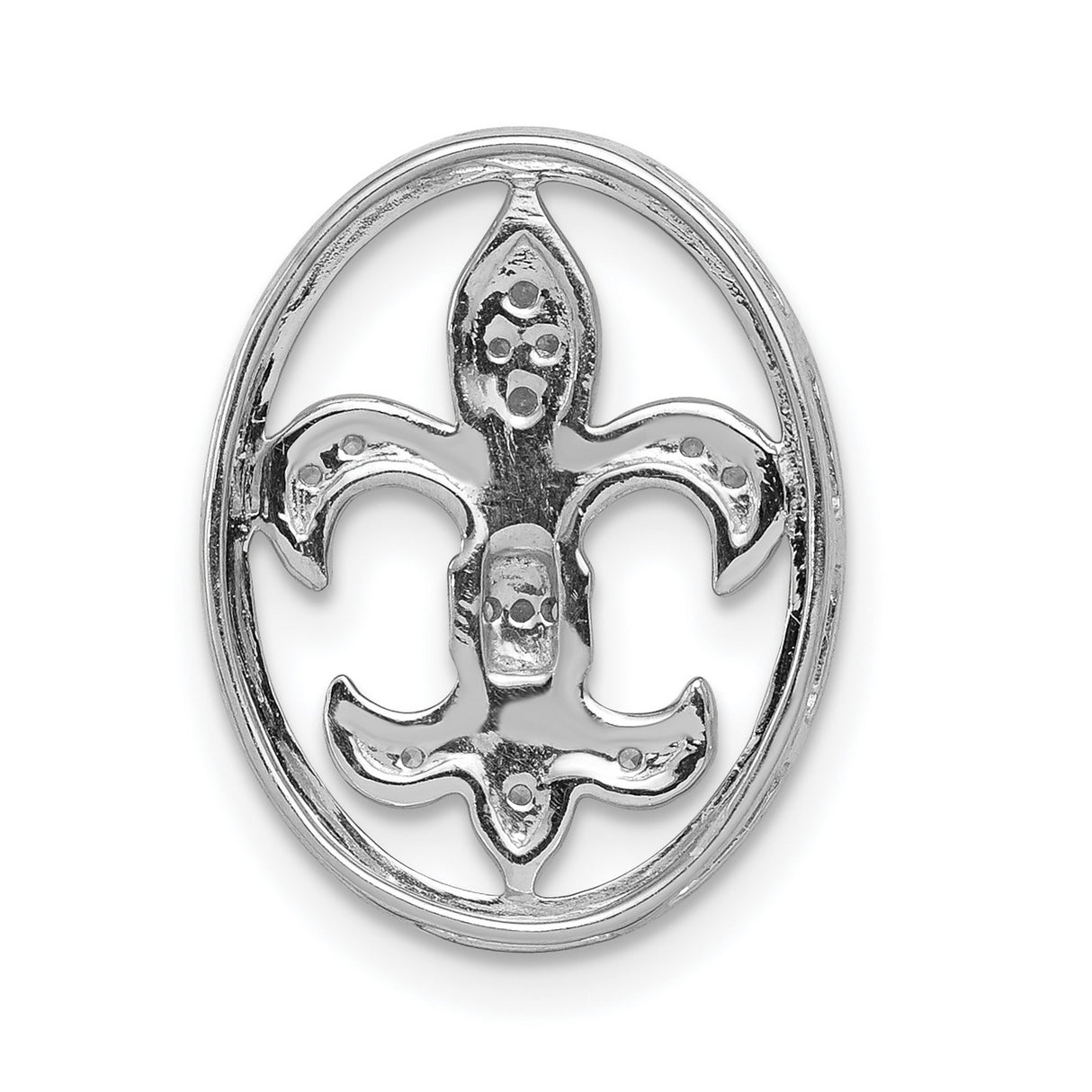 14k White Gold Diamond Fleur-de-Lis Pendant with Oval Frame, Christian French Heritage Jewelry