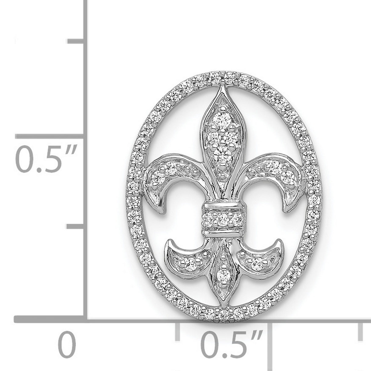 14k White Gold Diamond Fleur-de-Lis Pendant with Oval Frame, Christian French Heritage Jewelry
