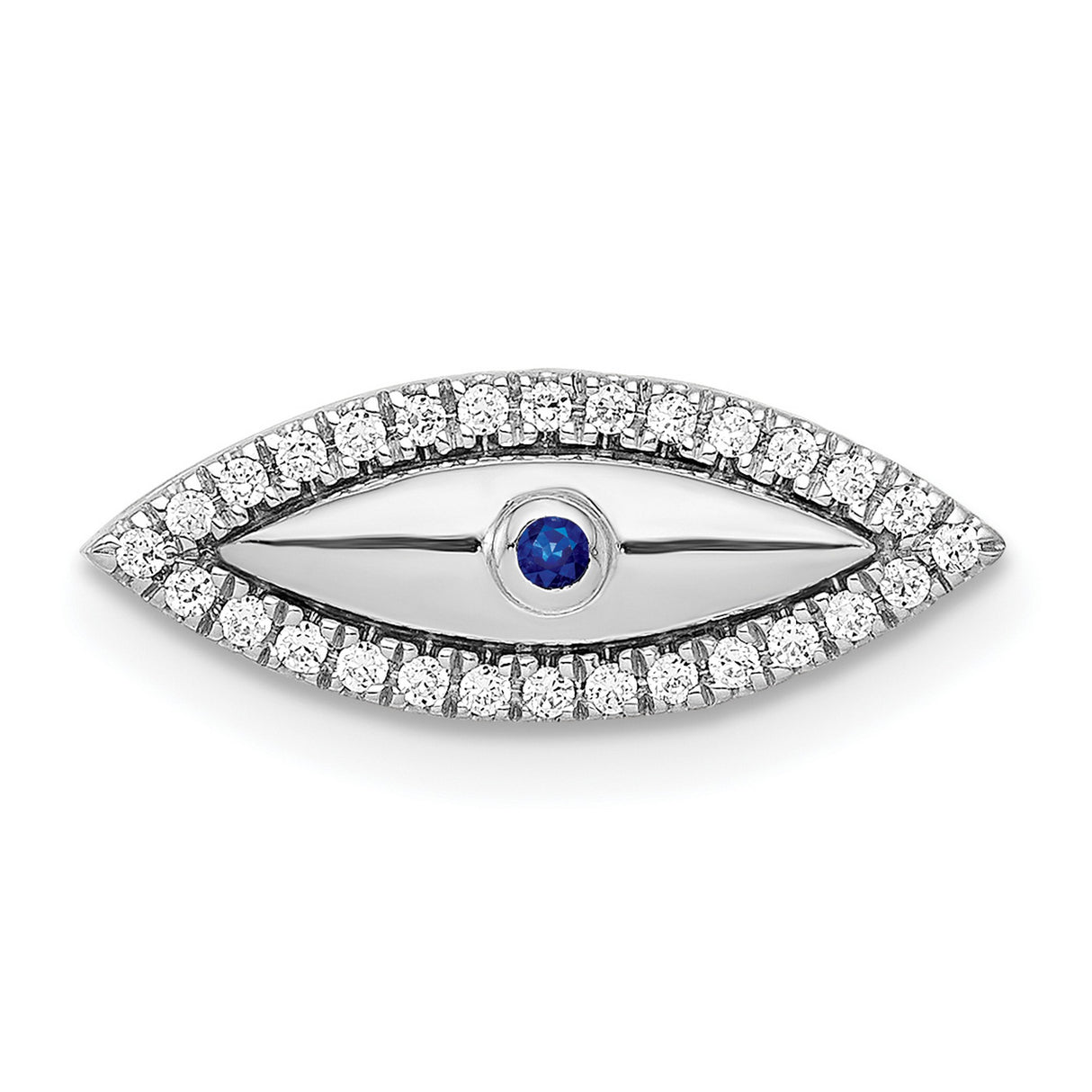 14k White Gold Evil Eye Pendant with Sapphire and Diamond, Marquise Spiritual Charm for Women