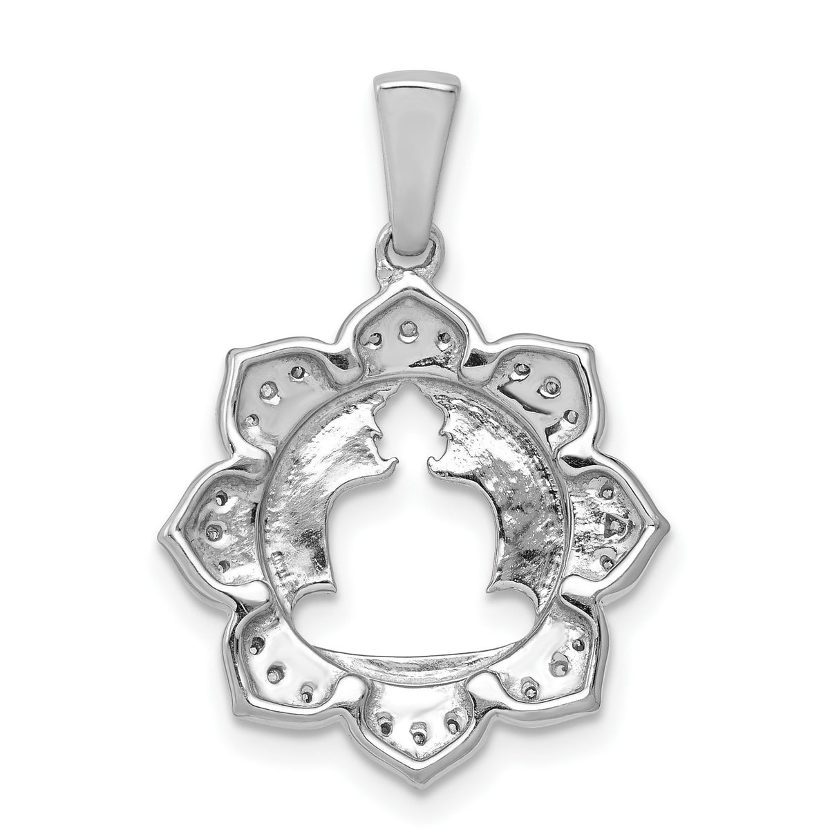 14k White Gold Buddha Pendant with Diamond Accents, Lotus Flower and Meditating Silhouette