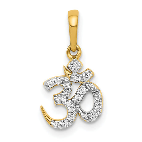1/6ct Diamond Om Charm Pendant in Real 14k Yellow Gold