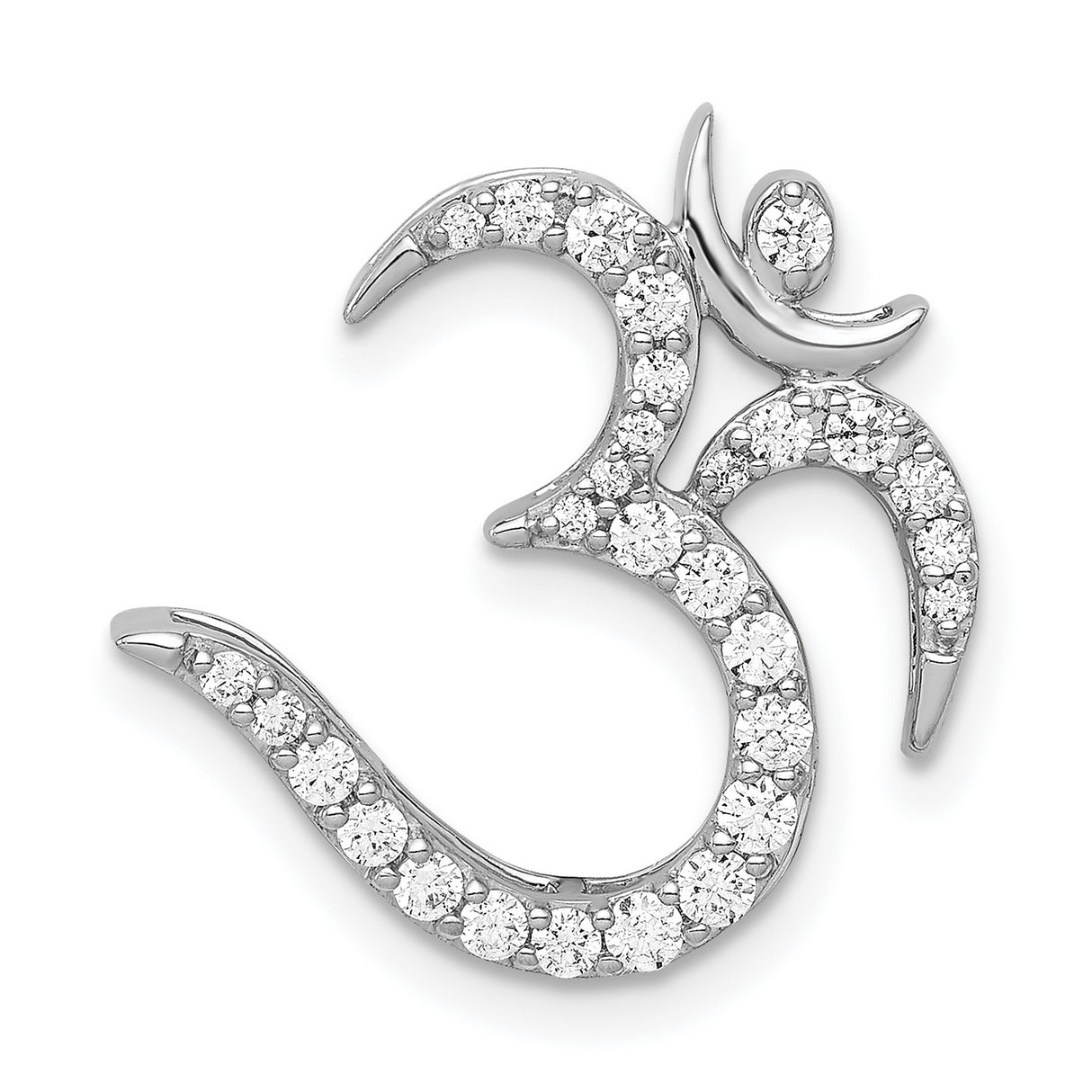 14k White Gold Om Pendant with Round Cut Diamonds, Spiritual Yoga and Meditation Jewelry