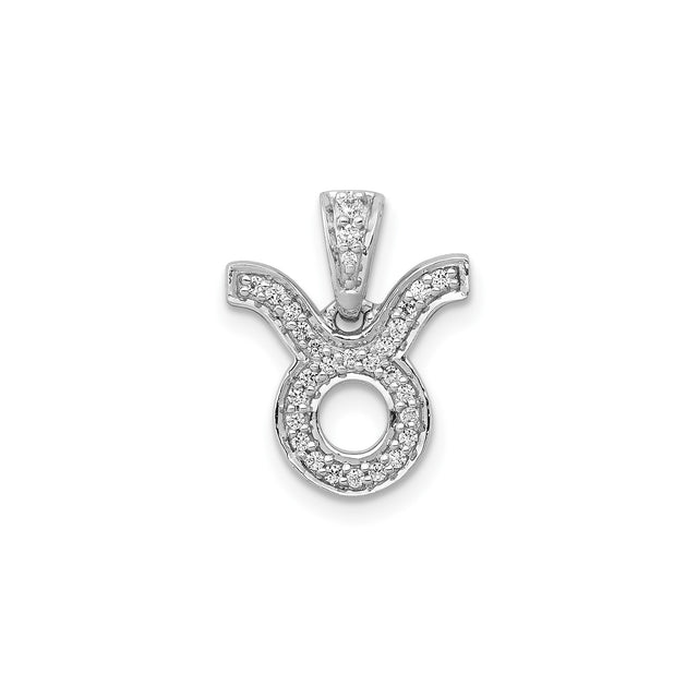 14k White Gold Taurus Zodiac Pendant with Diamond Accent, Astrology Medallion for Women