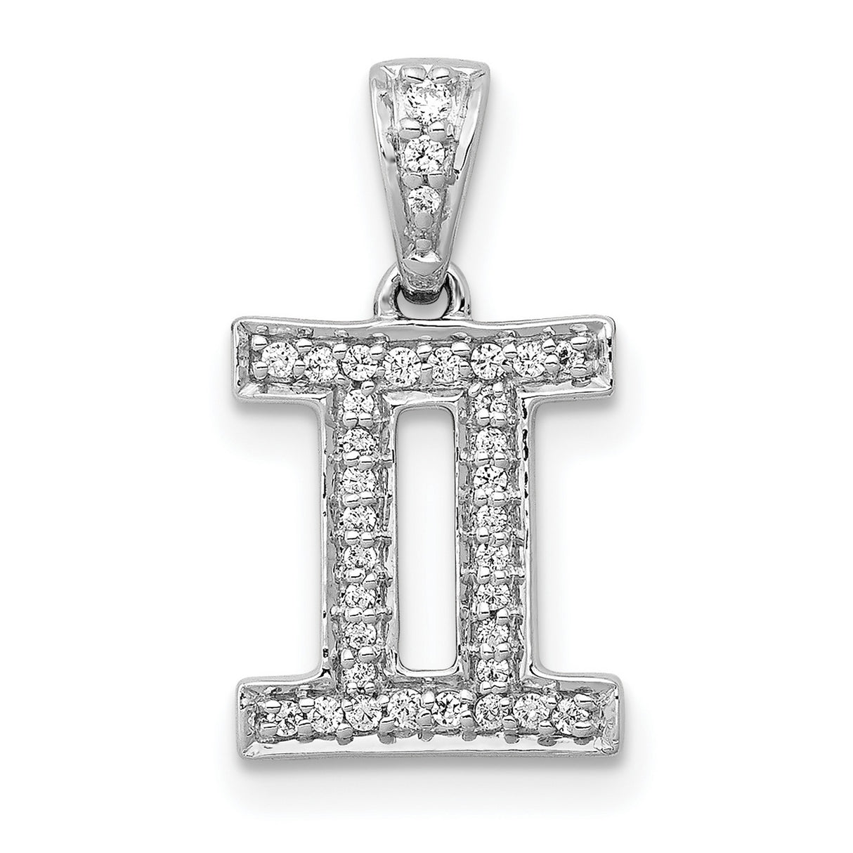 14k White Gold Gemini Zodiac Pendant with Diamond Accents, Astrology Charm for Women