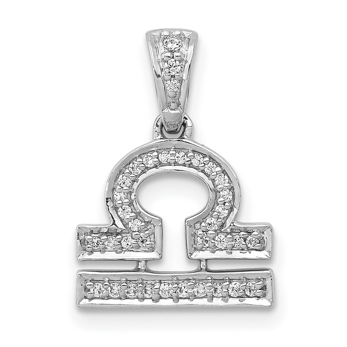 14k White Gold Libra Zodiac Pendant with Diamond Pavé, Astrology Charm for Women or Unisex Style