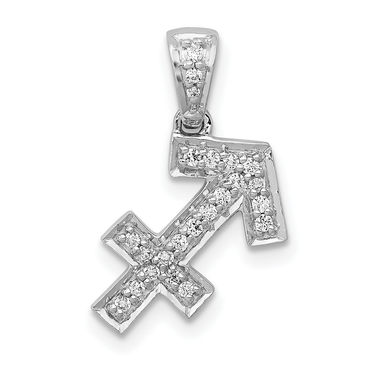 14k White Gold Sagittarius Pavé Diamond Arrow Pendant, Zodiac Celestial Jewelry