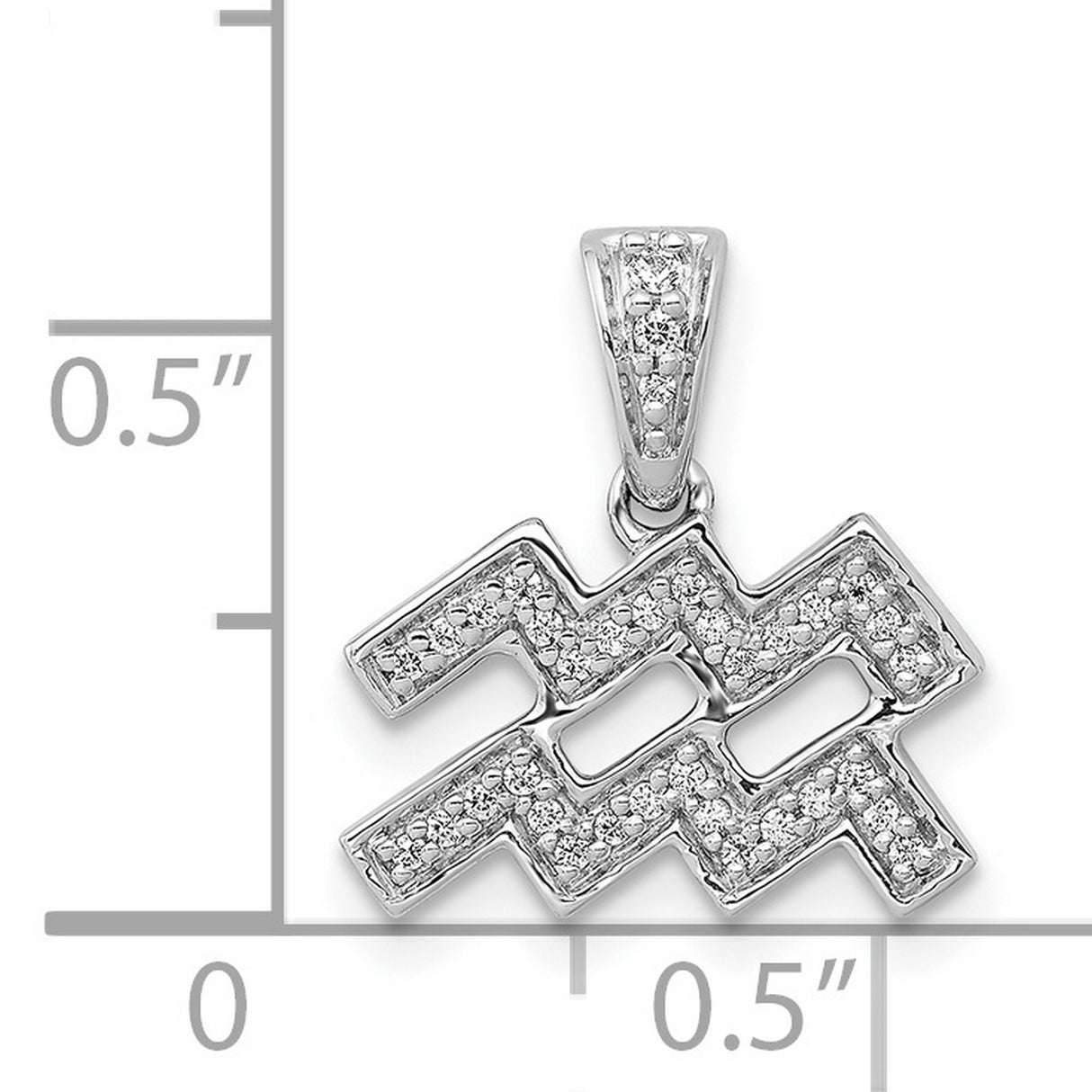 14k White Gold Aquarius Zodiac Pendant with Pavé Diamonds, Astrology Symbol Charm